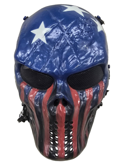 USED Airsoft Skull Full Face Mask - Red/White/Blue