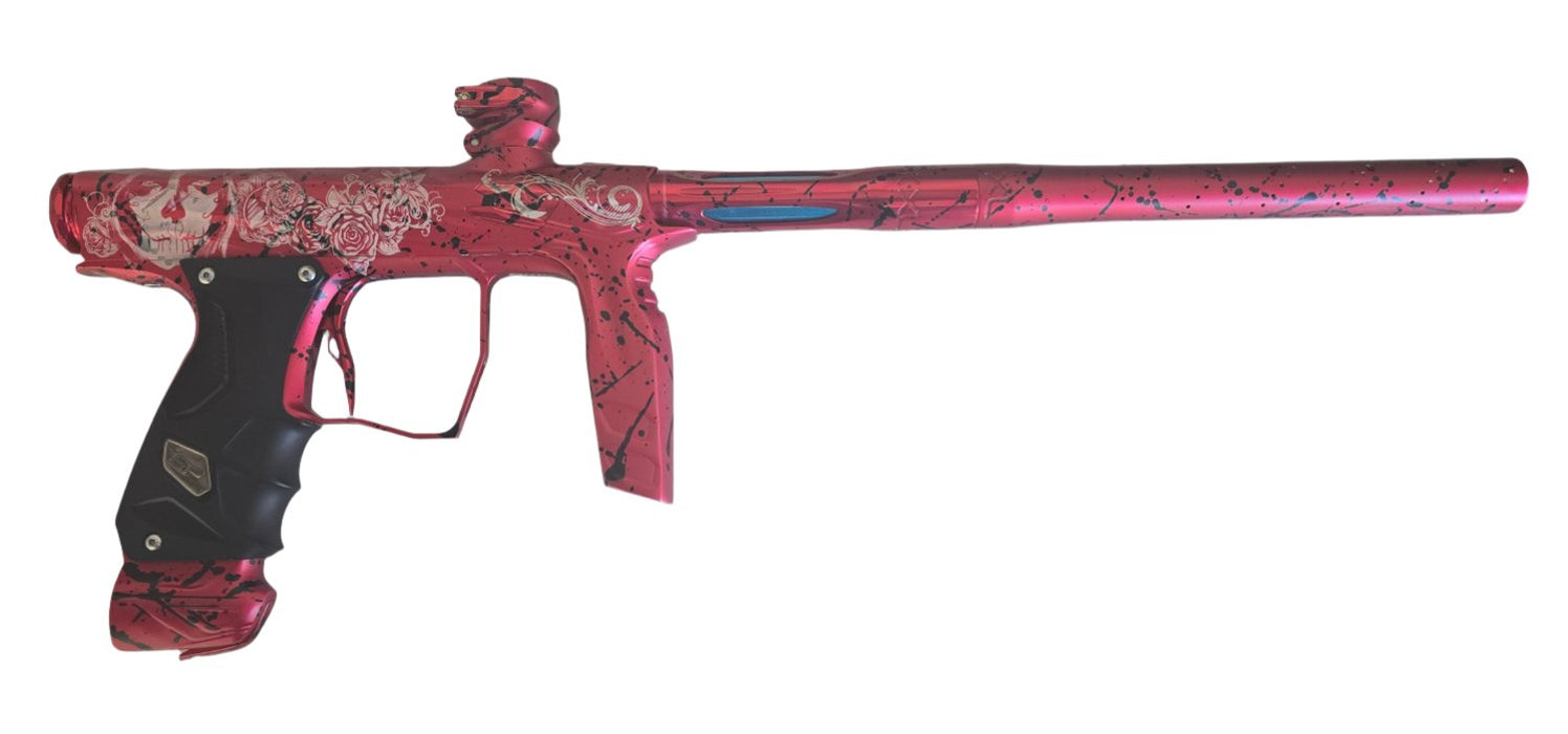 USED HK Army Shocker AMP Paintball Gun - Red Splash - ANS Muertos 2.0 Laser Engraving