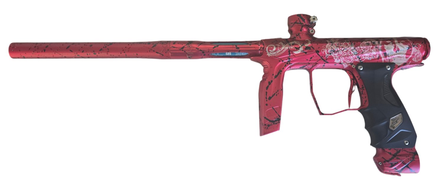 USED HK Army Shocker AMP Paintball Gun - Red Splash - ANS Muertos 2.0 Laser Engraving