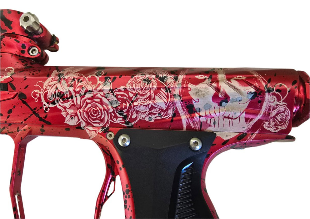 USED HK Army Shocker AMP Paintball Gun - Red Splash - ANS Muertos 2.0 Laser Engraving