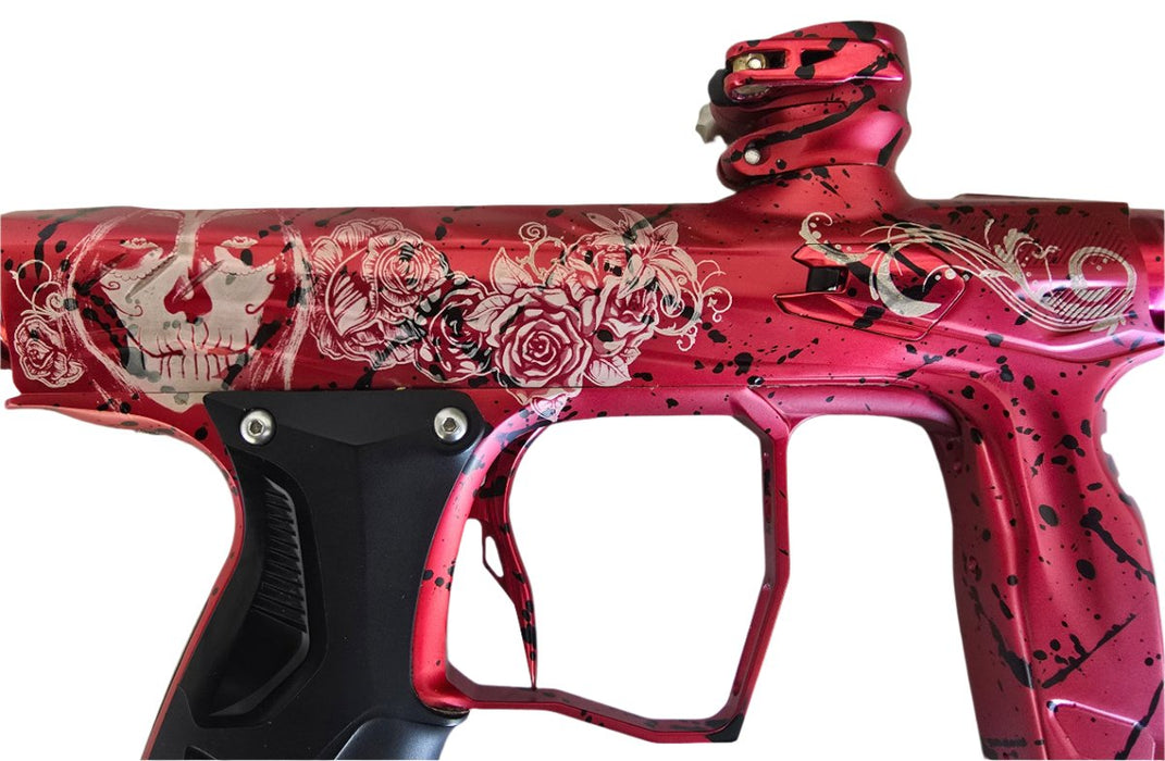 USED HK Army Shocker AMP Paintball Gun - Red Splash - ANS Muertos 2.0 Laser Engraving