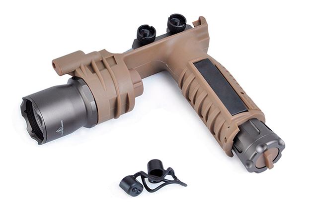 Atlas Custom Works Airsoft Rail Mounted Grip W/ Light - FDE