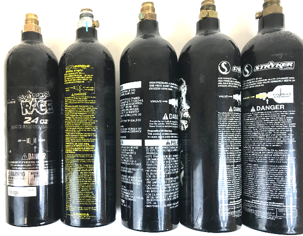 Lot of 5 Paintball 24 oz CO2 Tanks - Used - Out of Date